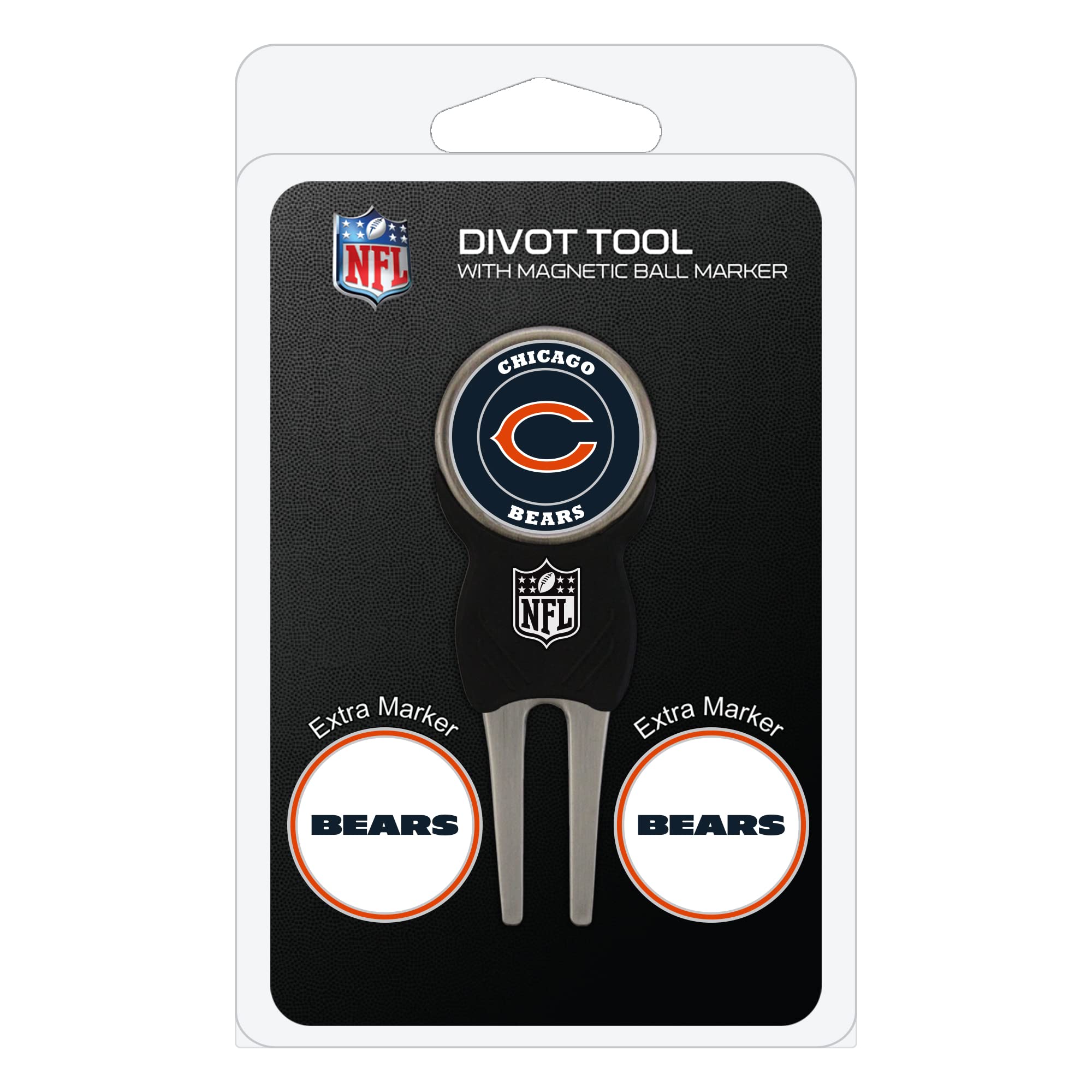 Team Golf NFL Chicago Bears Divot Tool Pack With 3 Golf Ball Markers Divot Tool with 3 Golf Ball Markers Pack, Markers are Removable Magnetic Double-Sided Enamel