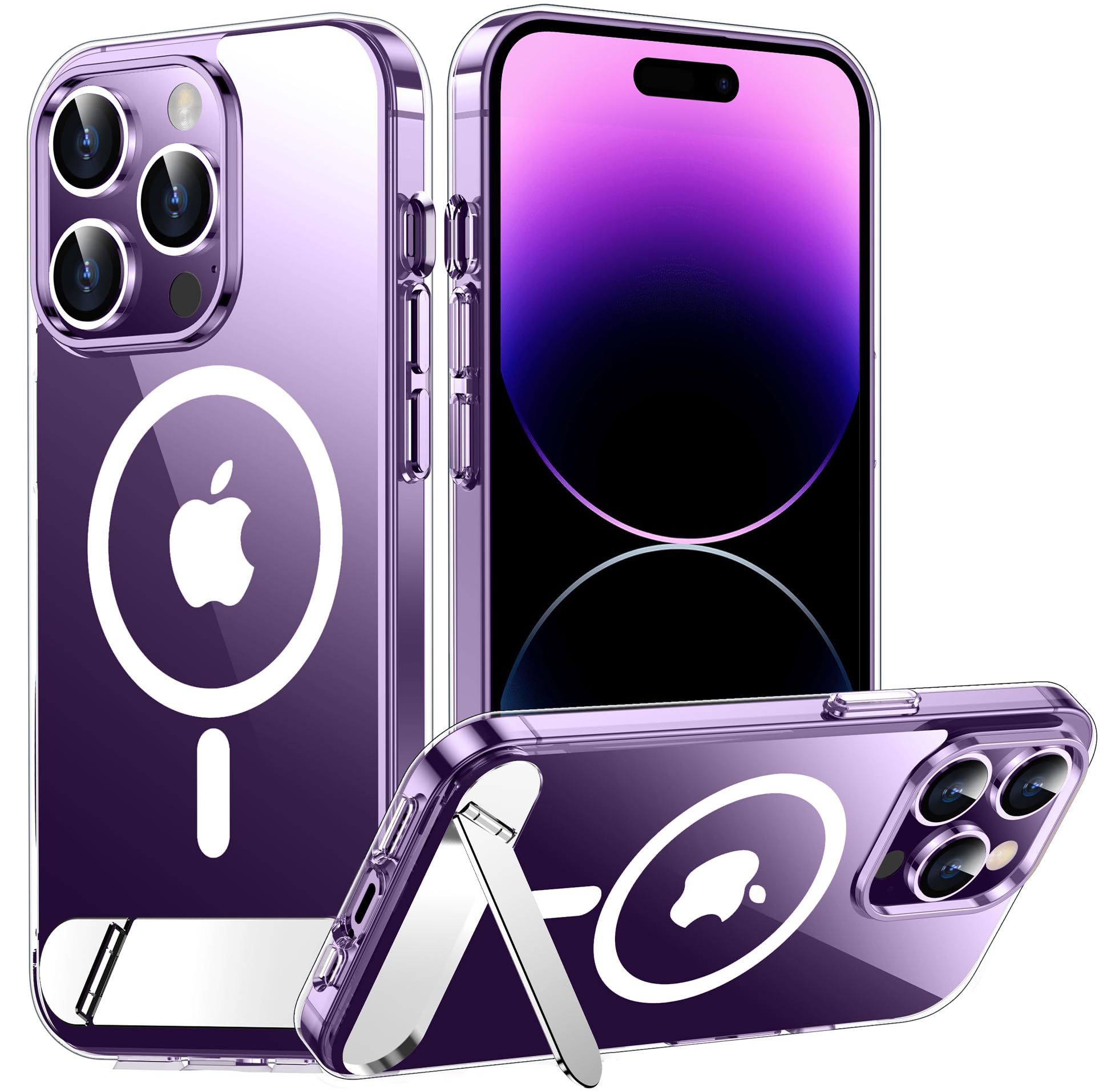 Photo 1 of Temdan Magnetic for iPhone 14 Pro Max Case Clear, [Built in Hidden Kickstand] [Compatible with Magsafe] [Not Yellowing] [Military Drop Protection] Shockproof Slim Phone Case for 14 Pro Max 6.7" -Clear