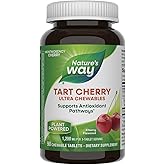 Nature's Way Tart Cherry Ultra Chewables, Supports Antioxidant Pathways* with Anthocyanins, 1,200 mg Potency per 3-tablet Serving, Cherry Flavored, Gluten Free, Vegan, 90 Count (Packaging May Vary)