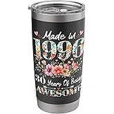 Made In 1996 Floral 30th Birthday Gifts 30 Years Old Women Stainless Steel Insulated Tumbler