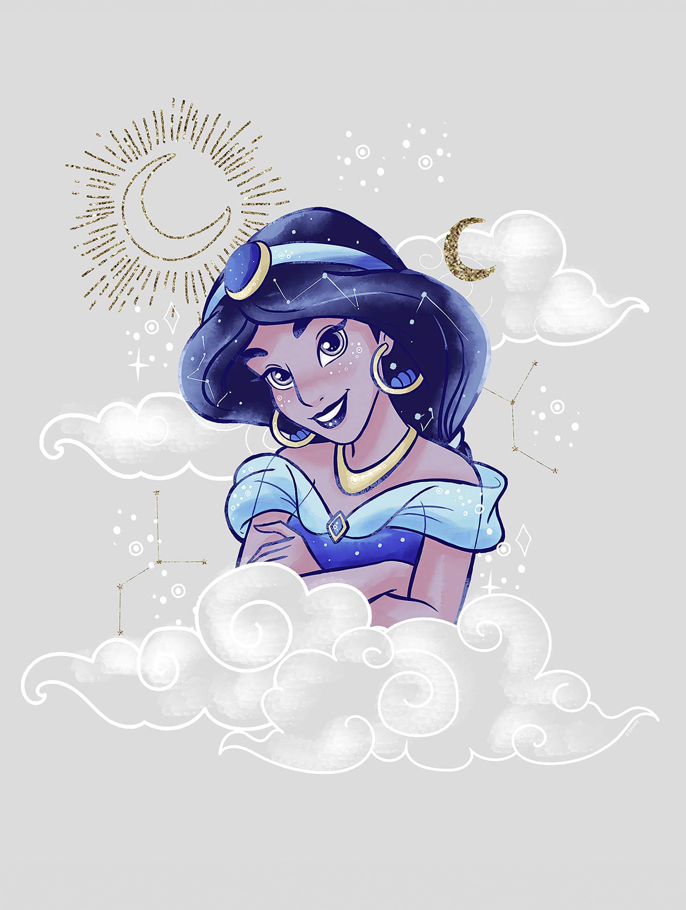 Komar Disney Wall Picture Jasmin Clouds Nursery Baby Room Decoration Art Print Without Frame Available in 3 Sizes, Colourful, WB083-30x40