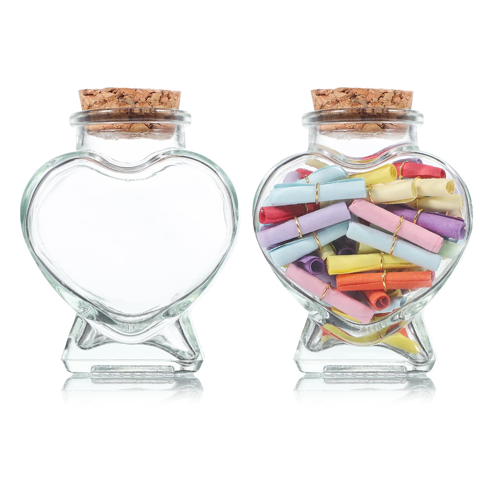 HOMSFOU Heart Shaped Glass Bottles with Cork Lid 2Pcs 50Ml Transparent Mini Jars for Diy Wedding Favors Desk Decoration Small Message and Wishing Bottles