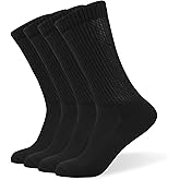 Well Knitting Loose Men's Diabetic Crew Socks,Non-Binding Top,Seamless Toe,Semi Cushion,Breathable Soft Coolmax Socks 4 Pairs