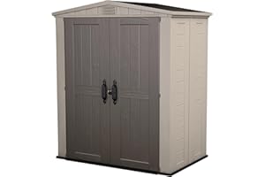 Keter Factor 6x3 Outdoor Storage Shed Kit-Perfect to Store Patio Furniture, Garden Tools Bike Accessories, Beach Chairs and Push Lawn Mower, Taupe & Brown