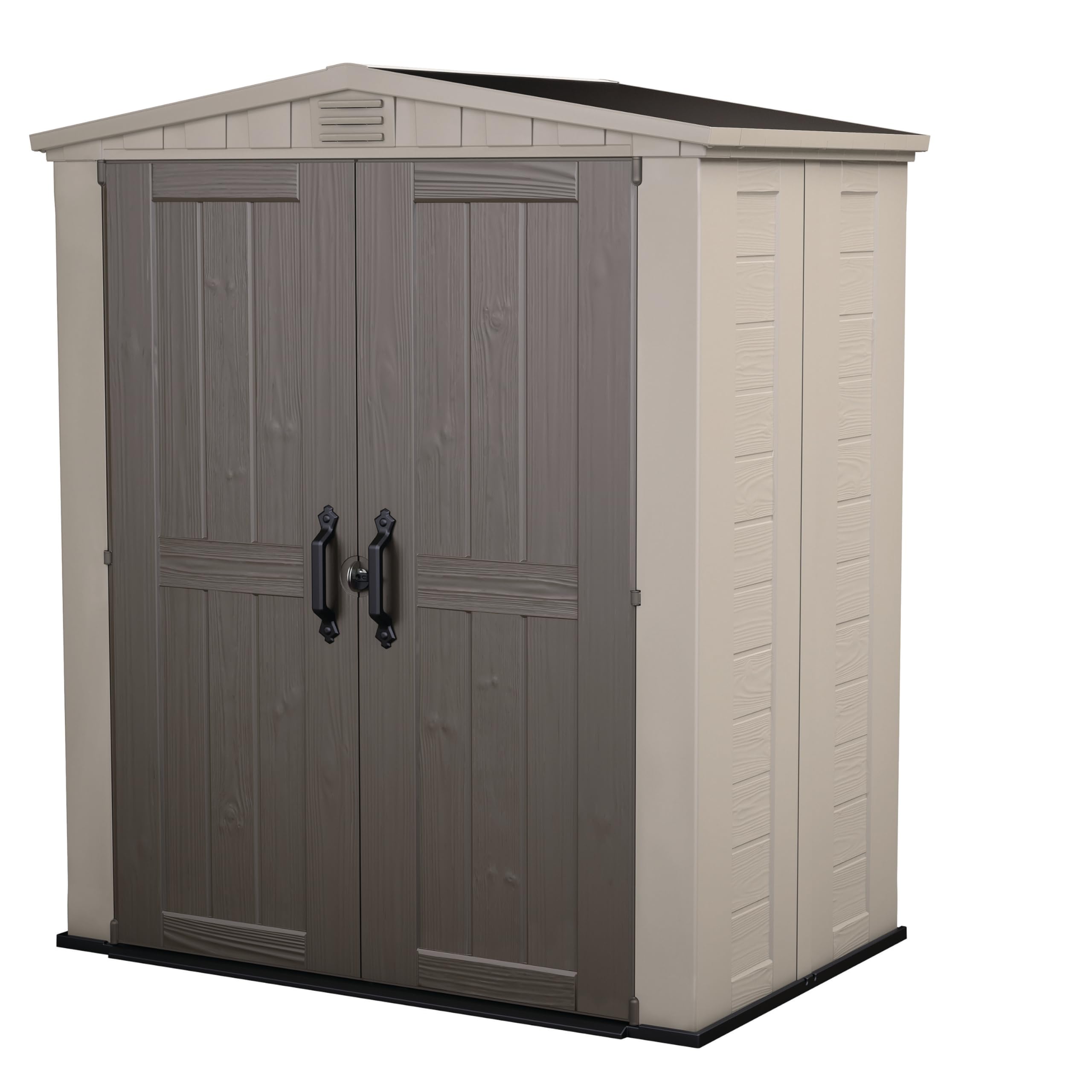 Photo 1 of Keter Factor 6x3 Outdoor Storage Shed Kit-Perfect to Store Patio Furniture, Garden Tools Bike Accessories, Beach Chairs and Push Lawn Mower, Taupe & Brown