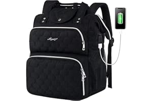 Mogplof 15.6 Inch Travel Backpack for women, Wide Open Teacher Backpack with USB Charging Port, Water Resistant Black Laptop Backpack for Women, Casual Backpack for College