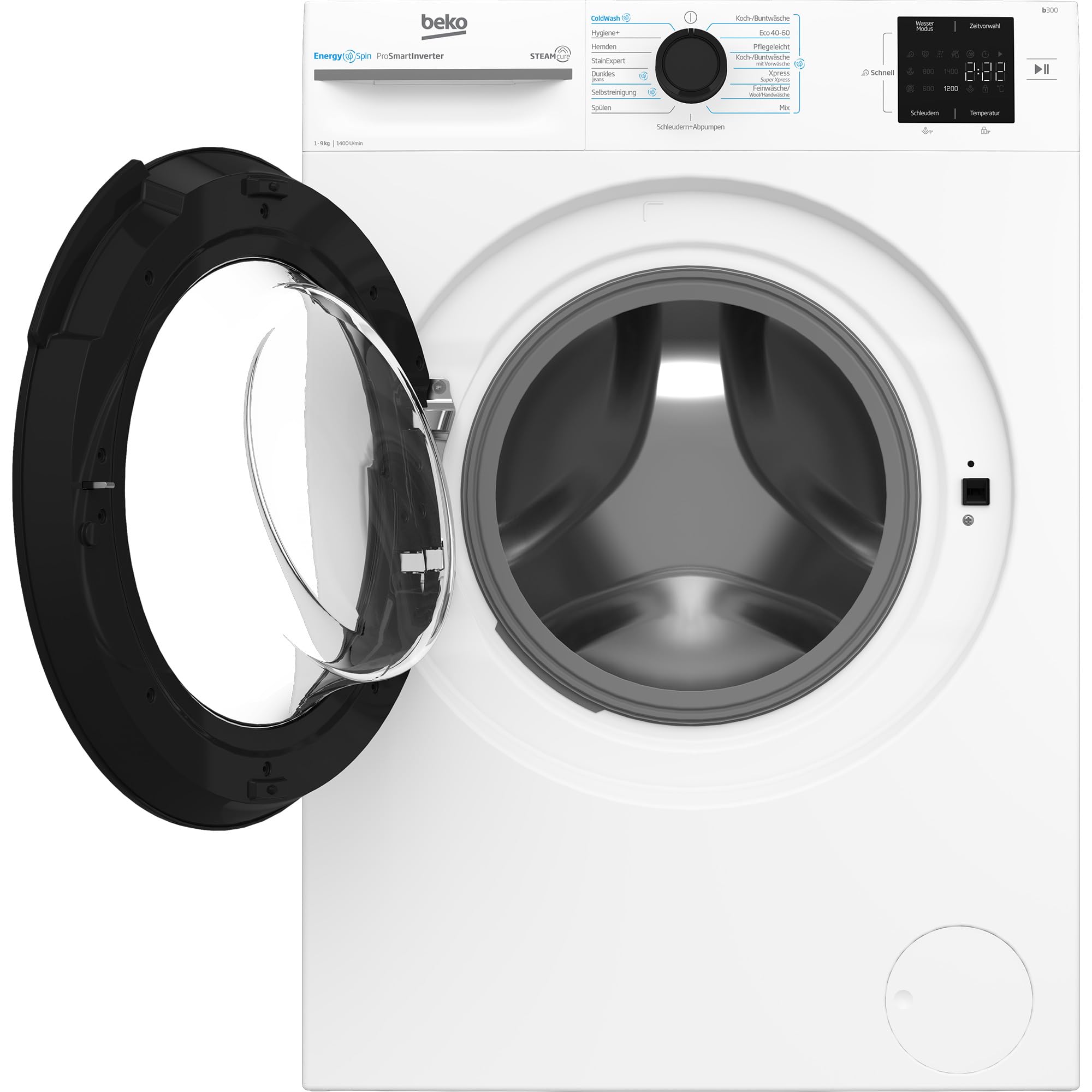 Beko BM3WFU3941X freistehende Waschmaschine, Waschvollautomat, 9 kg, EnergySpin, Schleuderwahl 1400 U/min, Hygiene+ allergikergeeignet, Coldwash Wasser-& Zeitersparnis, Weiß 3