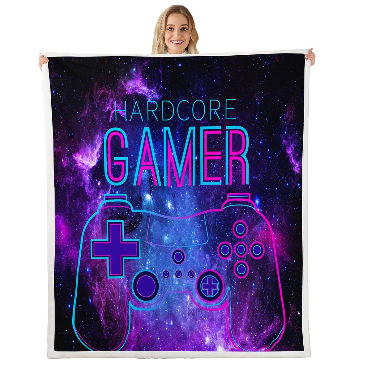 Gamepad Plush Throw Blanket for Girls Boys Kids Sofa Couch Bedroom Decor Gamer Fleece Blanket Video Game Sherpa Blanket Modern Game Controller Purple Galaxy Fuzzy Blanket Single 50"x60" — image 1