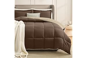 Homelike Moment Queen Comforter Set Brown, Lightweight Reversible Comforters Queen Size Set, Soft Down Alternative Bed Comforter Full Size All Season 3 Pcs Bedding Set with 2 Shams Brown/Beige
