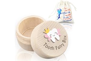 Azbuk Tooth Fairy Box for Girls with Fiary Bag, Cute Carved Wooden Box with 3D Tooth, Stores Lost Teeth for Kids, Souvenir Dropped Tooth Keepsake Storage Box Gift for Little Girl
