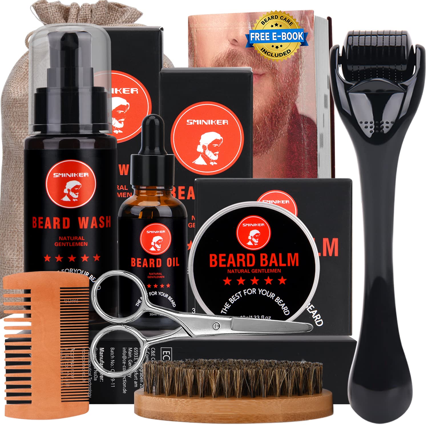 Beard Grooming Kit, Beard Kit with Beard Roller Beard Oil, Beard Balm, Beard Wash, Beard Brush, Beard Comb,Mustache Scissors Beard Care Unique Gifts for Men Beard Set&Kit