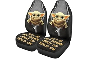 GENANY Baby Alien Cute Star Movie Car Seat Covers for Car Truck Sedan SUV - 2 Packs, Get in Sit Down Shut Up Hold On Universal Seat Covers, Bucket Seat Covers, Protective Interior Accessory
