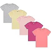 Cudlie Girls’ Short Sleeve T-Shirts, 5-Pack Solid Color Soft Cotton Tees for Infants, Toddlers and Little Girls