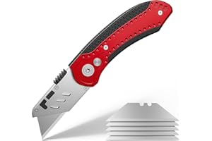 YOBEYUX Utility Knife, SK5 Heavy Duty Retractable and Folding Box Cutter for Cartons Cardboard and Boxes, Quick Blade Change, Anti-slip Metal Body, with Safety Lock and 5 Extra Blades