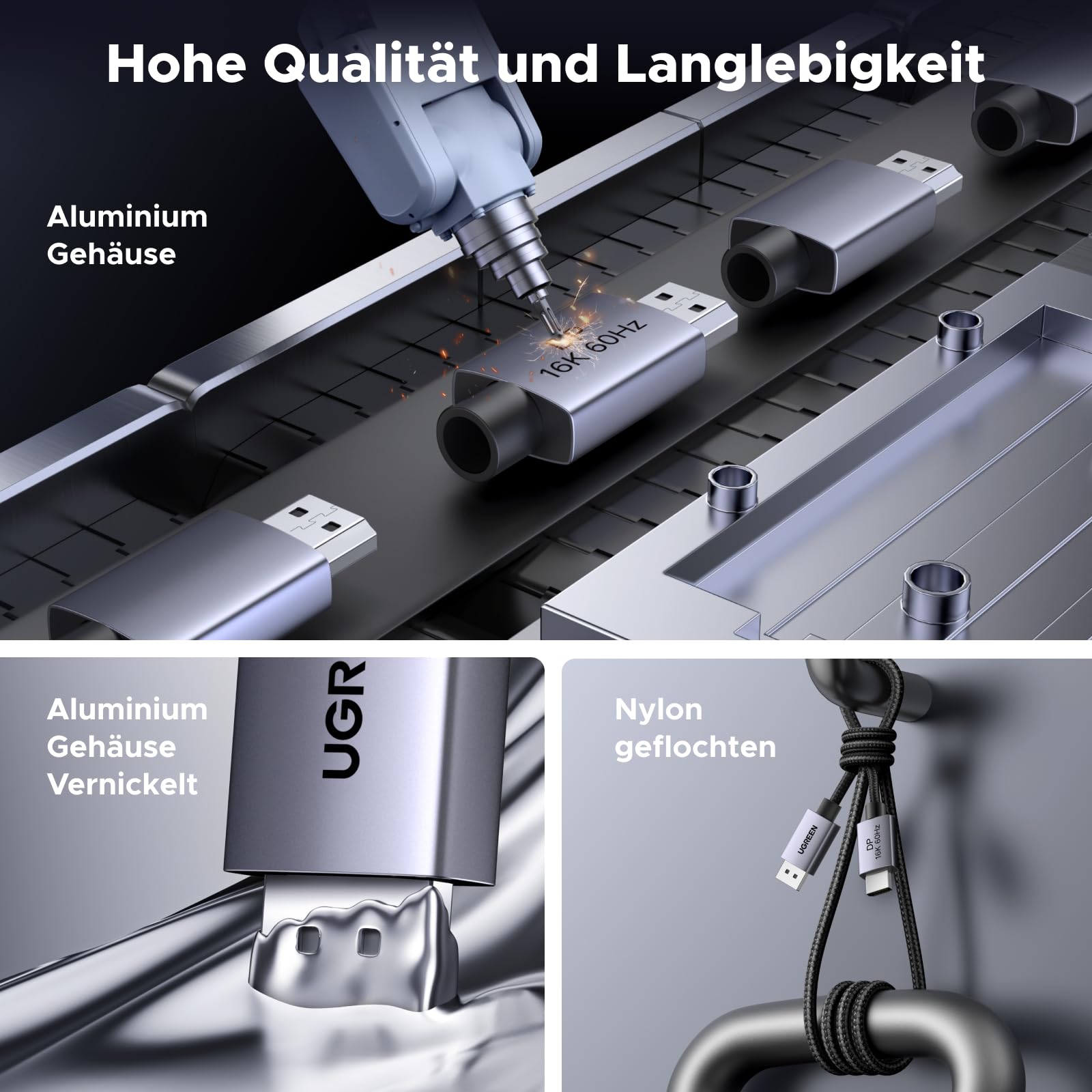 UGREEN 16K Displayport Kabel 2.1 16K 10K 60Hz 8K 120Hz 4K 240Hz 165Hz 144Hz, DP kabel 80Gbps mit HDR, FreeSync, G-Sync, DSC 1.2a, HDCP 2.2 für PC, HDTV, Gaming Monitor (2M) 7