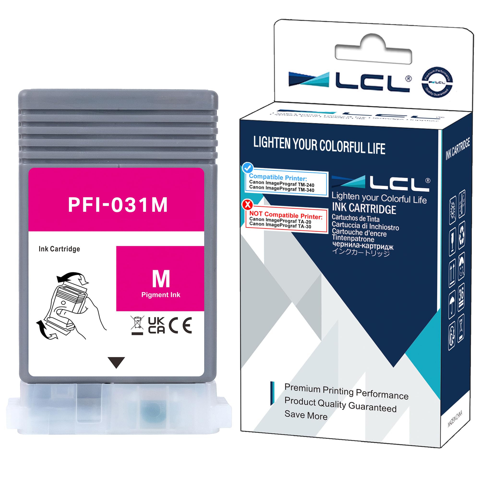Photo 1 of LCL Compatible Pigment Ink Cartridge Replacement for Canon PFI-031 PFI-031M for ImagePrograf TM-240 ImagePrograf TM-340 Printer (1-Pack Magenta)
