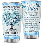 JENOIS Sister Tumbler 20oz with Blue Floral Heart Tree, Meaningful Gift from Brother, Inspirational Birthday or Christmas, Insulated Stainless Steel Travel Mug