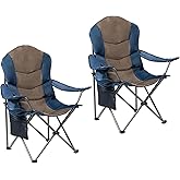 Foristrail 2 Pack Folding Camping Chairs for Adults - High Back Padded Outdoor Lawn Chairs with Lumbar Support & Cup Holder, 400lbs Heavy Duty Portable Camping Chairs Set (Blue & Brown, 2 PCS)