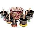 Sanskar Nepal - Tibetan Singing Bowl Set of 7, Handcrafted Singing Bowl for Meditation & Holistic Healing, Yoga Accessories, 3-5” Black Singing Bowls with Wooden Striker, Cushion & Purple Carry Box