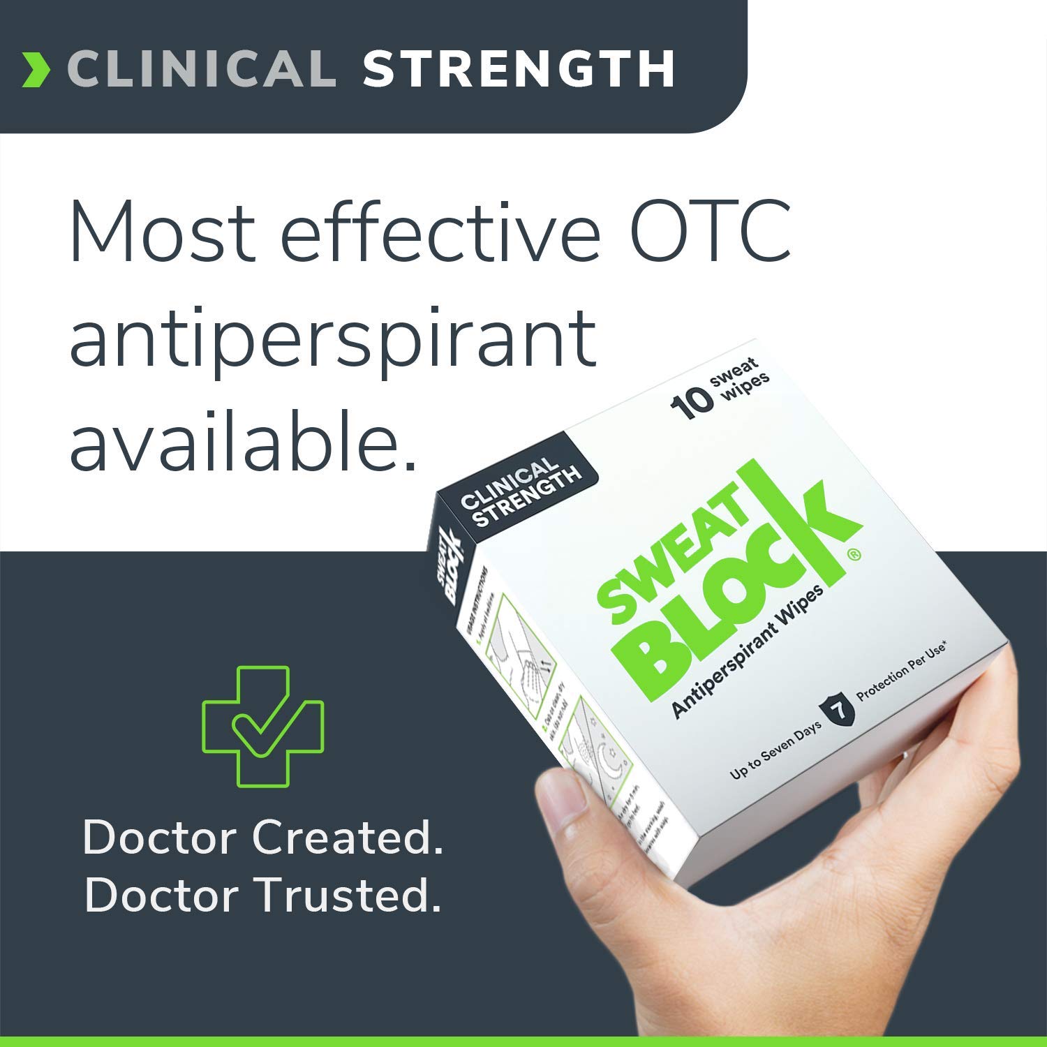 SweatBlock Clinical Strength Antiperspirant Wipes- Treat Hyperhidrosis & Excessive Sweating - Up to 7 Days Protection Per Wipe - 10 count - Unisex : Sweat Block : Beauty