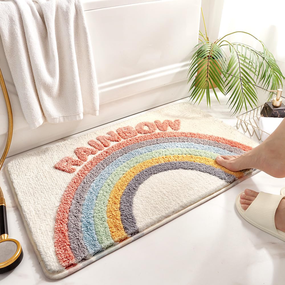 Huilimei Rainbow Stars Rug Bathroom Bathtub Washroom Sink Absorbent Non-Slip Foot Mat Bedroom Floor Mat