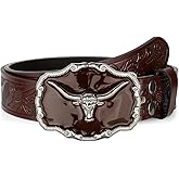 UpFind Western Leather Belt for Men Black Cowboy Buckle Belt for Jeans Vintage Country Belt