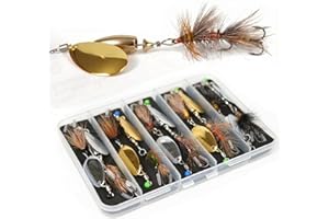 VEYWANE Trout Spinner Lures with Stimulator/Humpy Dry Fly Tail, 100% Hand-Tied 5/10 Pack Rooster Tail Fishing Spinnerbait for Bass, Pike, Salmon
