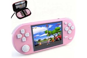 HIDERACOON 16-Bit Handheld Game Console - 3 Inch HD Screen 300-in-1 Retro Games - Portable Classic Video Game Player for Kids & Adults, Include Protective Carrying Case (Pink)