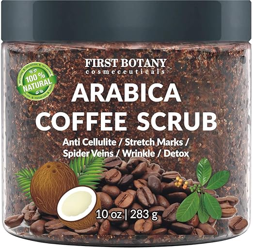 100% Natural Arabica Coffee Scrub with Organic Coffee, Coconut and Shea Butter - Best Acne, Anti Cellulite and Stretch Mark treatment, Spider Vein Therapy for Varicose Veins & Eczema 10 oz best cellulite products