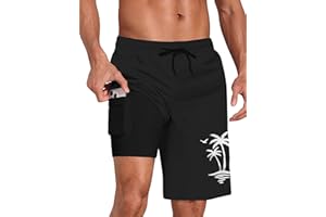 Lzzidou Men's Swim Trunks with Compression Liner Quick Dry Board Shorts Waterproof Bathing Suit