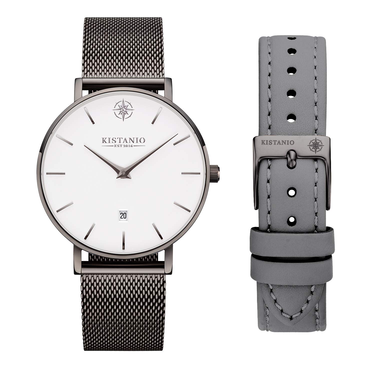 Kistanio Moyen GM-WH-M-L-GR Women's Watch with Sapphire Glass and Milanese Strap and Extra Leather Strap