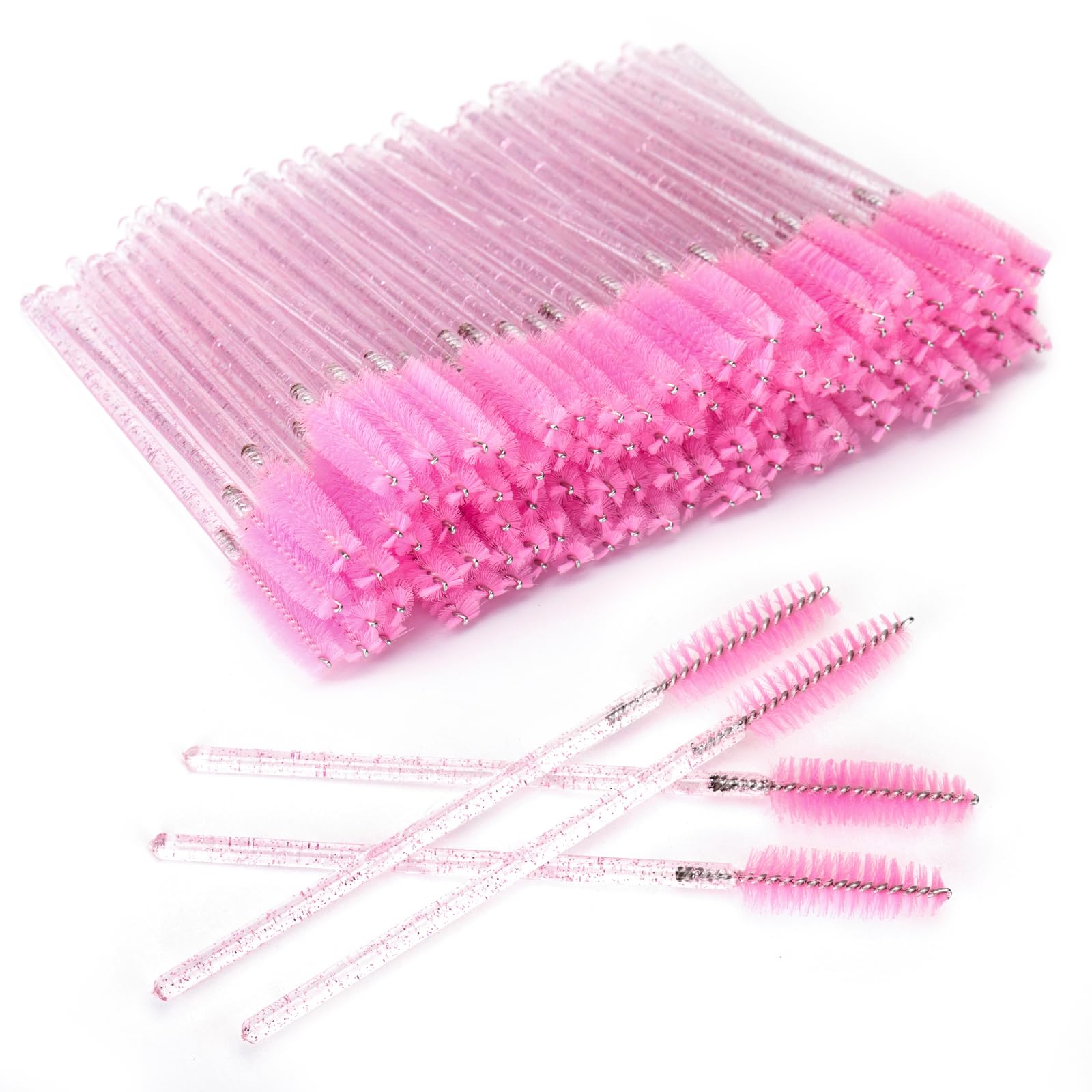 G2PLUS 100 PCS Disposable Eyelash Brushes Spoolies: Pink Crystal Mascara Wands Applicator for Eyelash Extensions