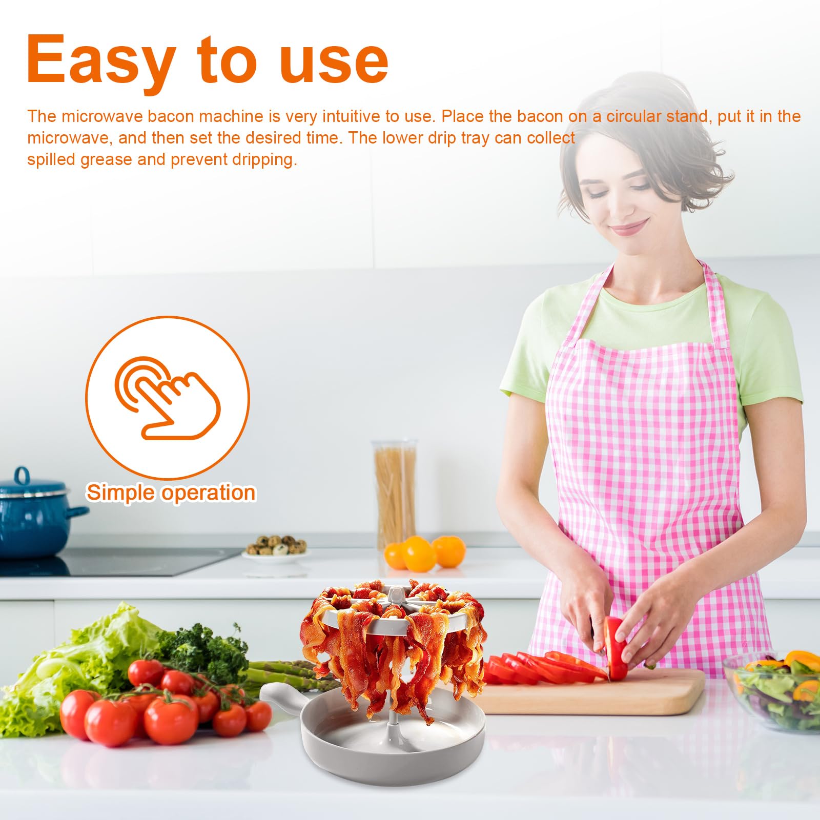 SHENGYIG Mikrowelle Speckkocher, Vertikal Mikrowelle-Speckschale, Abnehmbar Speck-Mikrowellenschale, mit Griff Mikrowellen Speckgitter, für Grillen von Speck, Erhitzen von Gemüse 4