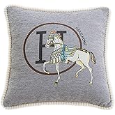 Croker Horse New Version 18x18 inches Throw Pillow Cushion Covers Set 2 Pack - Luxury Horse Jacquard Embroidery with Lace Trim Decorative Pillow Cover for Couch, Sofa, Living Room Bedroom (Grey)
