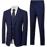 3-Piece Plaid Men Suit Pinstripe 2 Bottons Formal Wedding Suit Classic Tuxedo Mens Suit Set Blazer Jacket Vest Pants