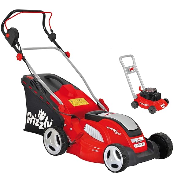 Grizzly Elektro Rasenmäher ERM 1641 GT mit Stahlgehäuse 1600 W Turbo Power Motor 41 cm Schnittbreite Mulchfunktion Inkl. Kind