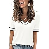 Rapbin Womens Short Sleeve Sweater Summer V Neck Tops Casual Knit Shirts Lightweight Pullover Top