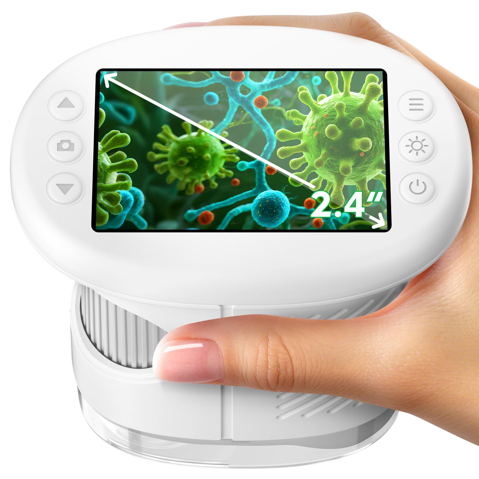 Photo 1 of 1000X Handheld Microscope for Kids, 4K 2.4" Screen Digital Kids Microscopes with 12 Slides, Portable Edu Toys Gifts for Age 3 4 5 6 7 8 9 10 11 12 Year Old Boys Girls Children Students(White)