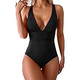 Eomenie Women's One Piece Swimsuit Tummy Control Bathing Suit V Neck Slimming 1 Piece Swimwear