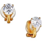 NADRI Clip-On Round CZ Stud Earrings, 18K Gold Plated | Clip On Earrings for Non Pierced Ears, Christmas &amp; Holiday Jewelry, Stocking Stuffer Gifts