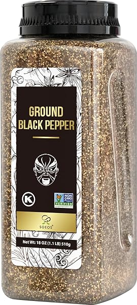 SOEOS TABLE GROUND BLACK PEPPER, 18 OZ (510G) NON-GMO, FRESHLY PEPPERCORN POWDER BULK, PACKED TO KEEP PEPPERS FRESH, READY TO USE PEPPERCORNS FOR REFILL, REGULAR