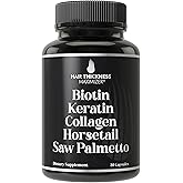 Biotin (5000mcg), Keratin, Collagen, Horsetail, Saw Palmetto – 5-in-1 Hair Growth Supplement & Vitamins for Women & Men, DHT Blocker Capsules for Thinning - Hair Growth Vitamins