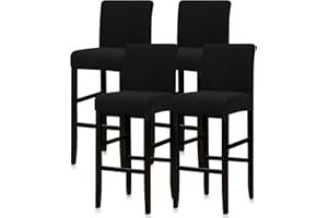 Lellen Bar Stool Covers Set of 4,Stretch Washable Bar Stool Seat Covers,Removable Bar Chair Covers with Backs,Counter Height Bar Stool Chair Covers for Kitchen Dining Room Cafe（Black）