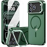 ZZYYQSL for iPhone 17 Pro Case with Stand,Magnetic for iPhone 17 Pro Case with Screen Protector,Shockproof Kickstand Cover Compatible with MagSafe, for 17 Pro Matte Translucent Phone Cases,Green