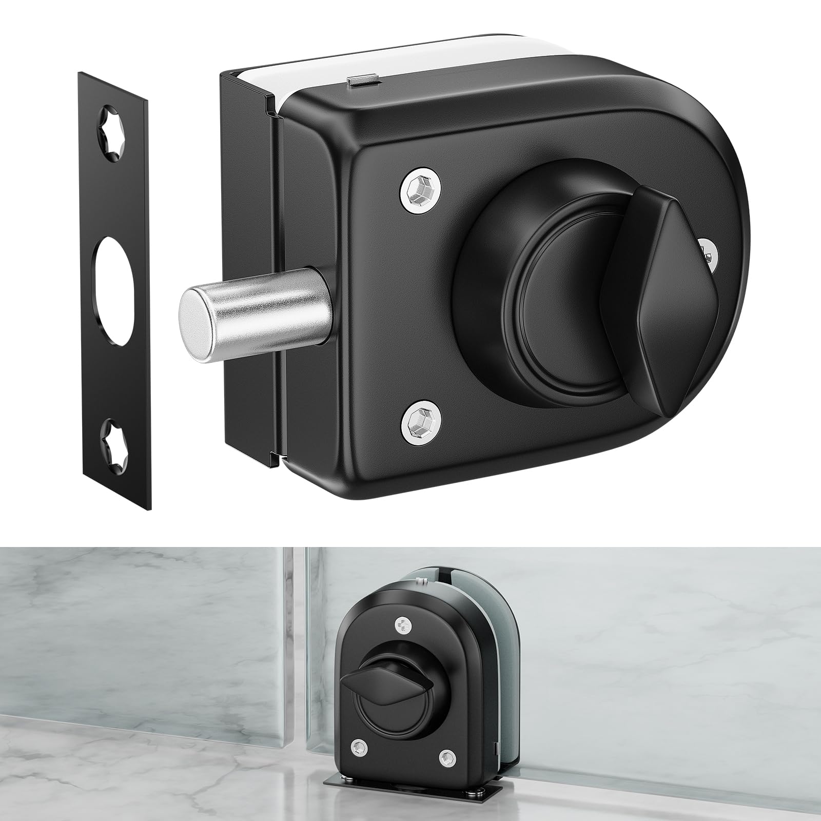 Ranbo Frameless Glass Door Floor Lock,Ground Bolt Lock,No Drilling,304 Stainless Steel,for 3/8-1/2 "(10-12mm) Sliding/Push Pull Door, for Office,Store,Entrance,Commercial Doors,Black — image 1