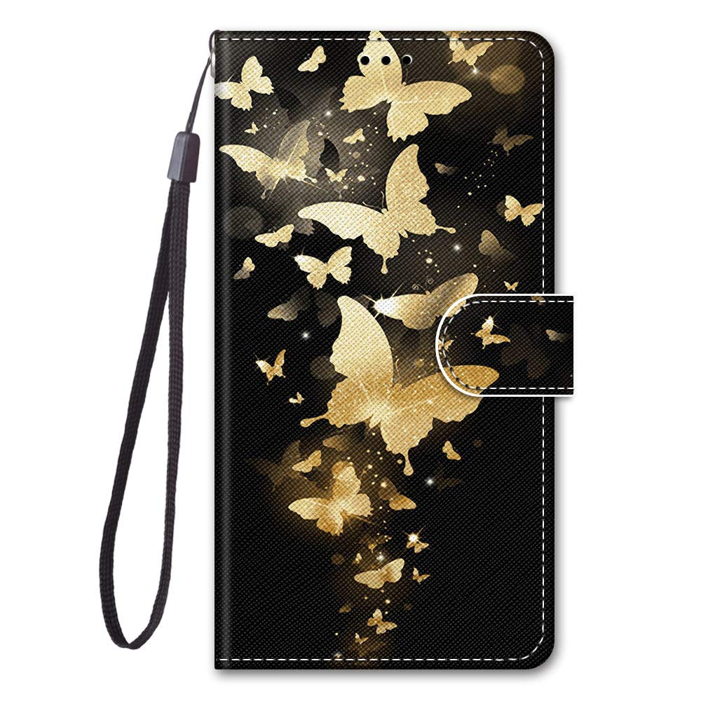 iPhone SE 2022/2020 Flip Leather Folio Case - Shockproof, Gold Butterfly
