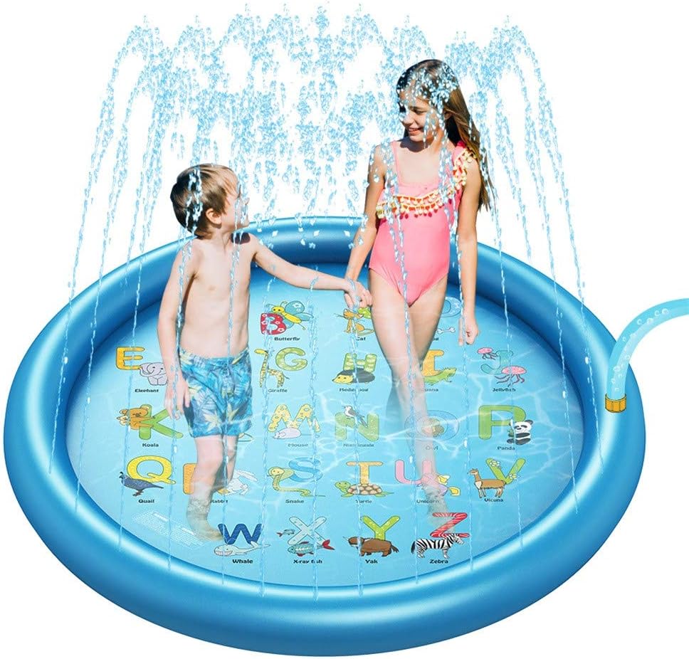 Sprinkle & Splash Play Mat Enhanced PVC 60In-Diameter Splash Pad Summer Water Toys - for Baby Kids Children Parent-Child Interactive Summer Play Beach Yard Outdoor Garden Lawn