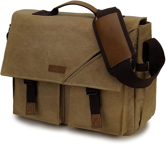 Amazon Co Jp メッセンジャーバッグ メンズ ビンテージ 防水 キャンバス サッチェル 14インチ ノートパソコン ショルダーバッグ Us サイズ 14 Inch カラー ブラウン 服 ファッション小物