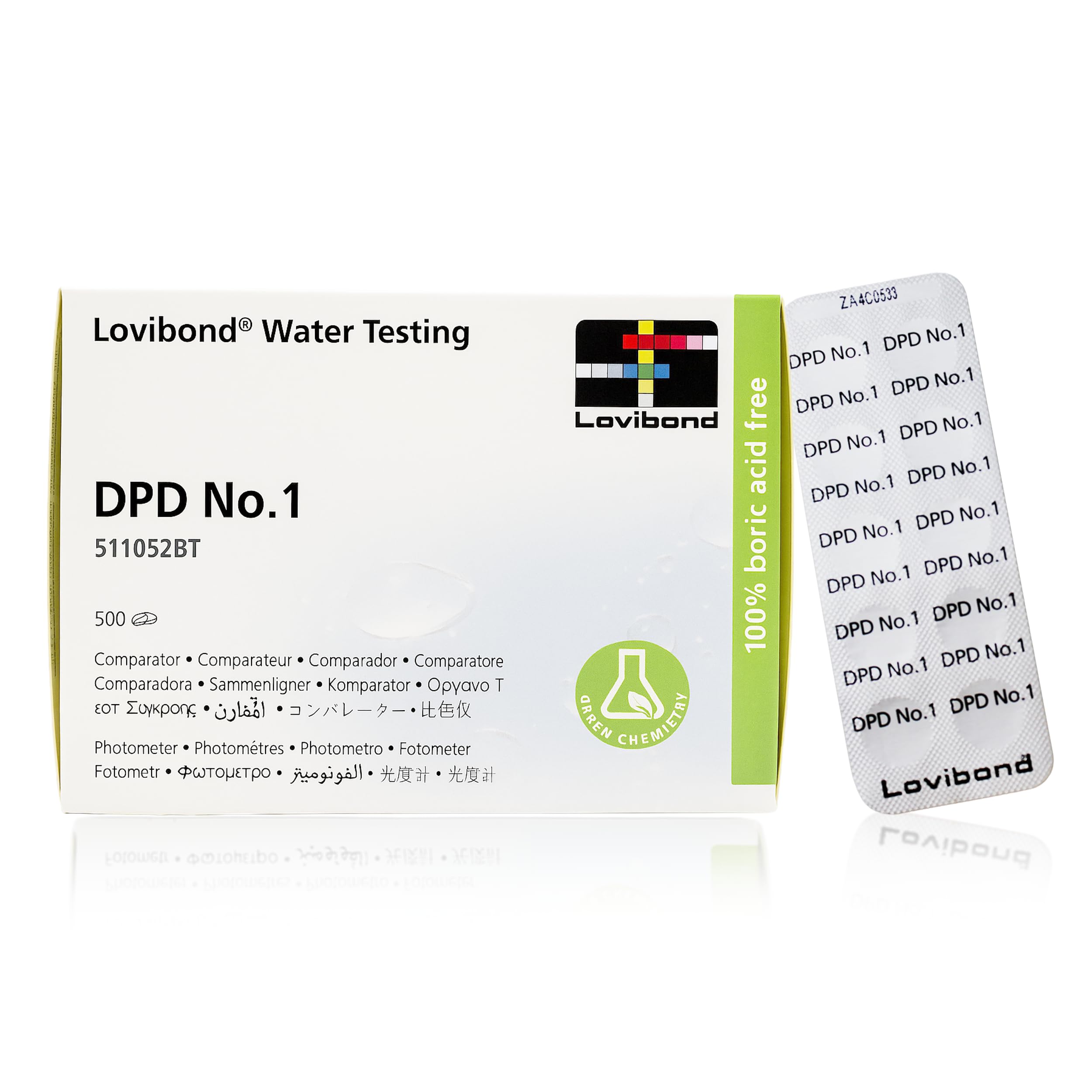 Lovibond Water Testing - DPD No.1 Free Chlorine Tablets | Precision Reagents for Swimming Pools & Spas | Fast Dissolving | Compatible with Photometers & Comparators | 500 Tablets