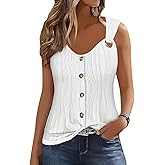 ETCYY Summer Tank Tops for Women 2026 Loose Fit Spring Outfits Lace Striped Tee Button Down Sleeveless T Shirts